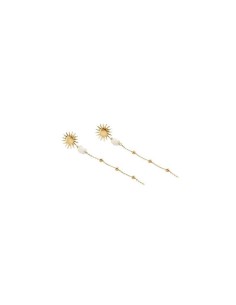 Pendientes Largos TIARE Sol y Cadena en Baño de Oro | Agatha París