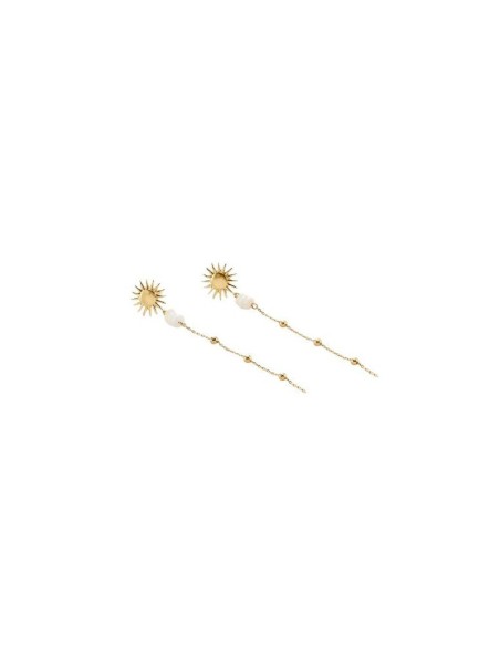 Pendientes Largos TIARE Sol y Cadena en Baño de Oro | Agatha París
