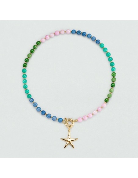 Collar corto TIARE AGATHA PARÍS baño de oro con perlas multicolor y estrella – Estilo veraniego y sofisticado