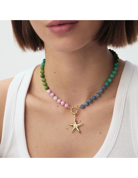 Collar corto TIARE AGATHA PARÍS baño de oro con perlas multicolor y estrella – Estilo veraniego y sofisticado