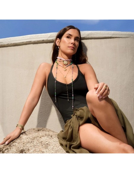 Collar corto TIARE AGATHA PARÍS baño de oro con perlas multicolor y estrella – Estilo veraniego y sofisticado
