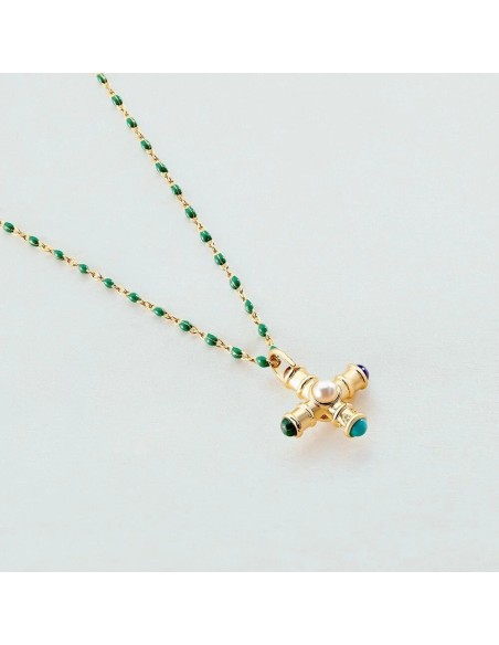 Colgante TALISMANS Cruz Multicolor en Oro | Agatha París