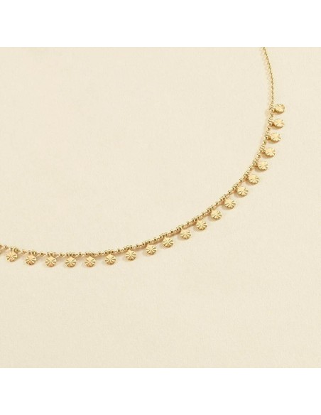 Collar Corto ARIEL Cristal y Dorado – Acabado en Oro con Pampillas de Medalla Redonda