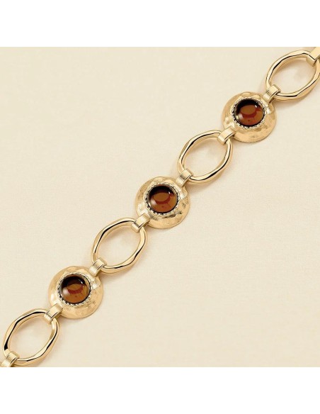 Pulsera de Cadena Agatha París N-13 Marrón/Dorado con Eslabones y Cabujones Ámbar