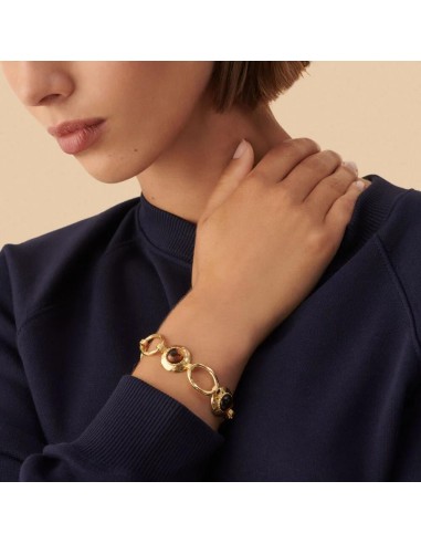 Pulsera de Cadena Agatha París N-13 Marrón/Dorado con Eslabones y Cabujones Ámbar