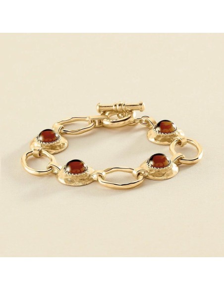 Pulsera de Cadena Agatha París N-13 Marrón/Dorado con Eslabones y Cabujones Ámbar