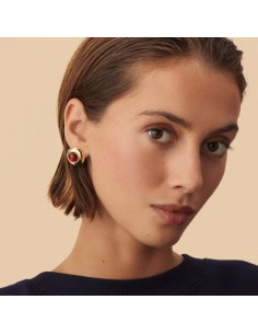 Pendientes de Clip Agatha París N-13 Rojo/Oro con Cabujón Carmesí 2
