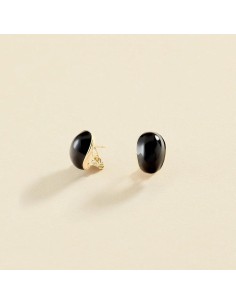 Pendientes Largos Agatha París N-13 Negro/Oro con Cierre Omega y Esmalte