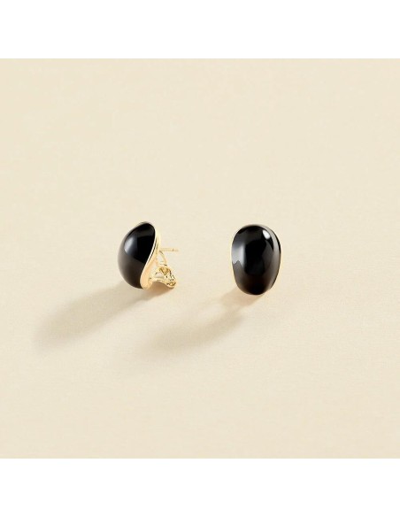 Pendientes Largos Agatha París N-13 Negro/Oro con Cierre Omega y Esmalte