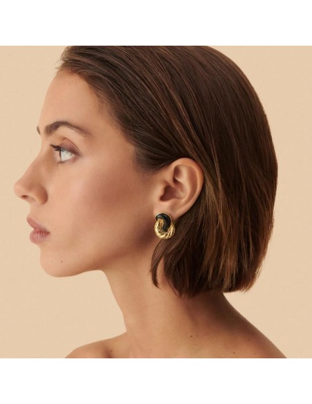 Pendientes Largos Agatha París N-13 Negro/Oro con Clip y Esmalte