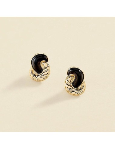 Pendientes Largos Agatha París N-13 Negro/Oro con Clip y Esmalte