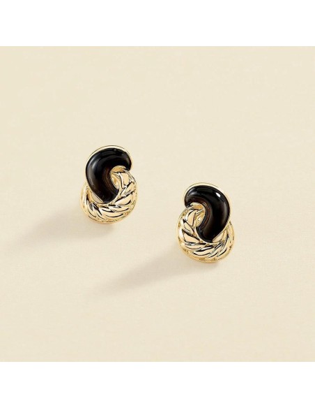 Pendientes Largos Agatha París N-13 Negro/Oro con Clip y Esmalte