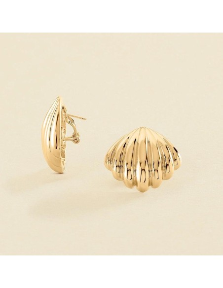 Pendientes Largos Agatha París N-13 Dorado XL con Forma de Concha y Cierre de Clip