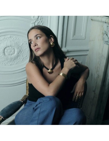 Pendientes Largos Agatha París N-13 Dorado XL con Forma de Concha y Cierre de Clip