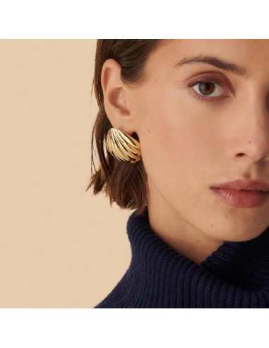 Pendientes Largos Agatha París N-13 Dorado XL con Forma de Concha y Cierre de Clip