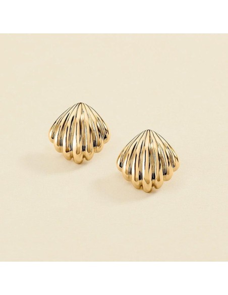 Pendientes Largos Agatha París N-13 Dorado XL con Forma de Concha y Cierre de Clip