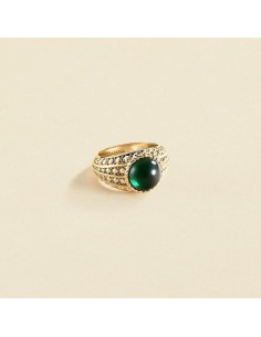 Anillo Ancho Agatha París N-13 Verde/Dorado con Cabujón Esmeralda