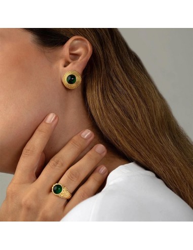 Anillo Ancho Agatha París N-13 Verde/Dorado con Cabujón Esmeralda