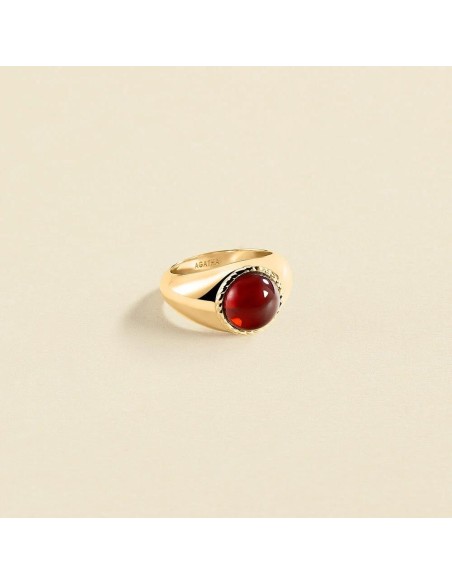 Anillo Ancho Agatha París N-13 Rojo/Oro con Cabujón Carmesí