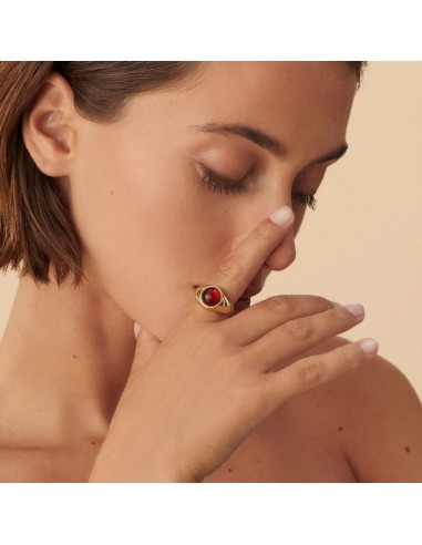 Anillo Ancho Agatha París N-13 Rojo/Oro con Cabujón Carmesí