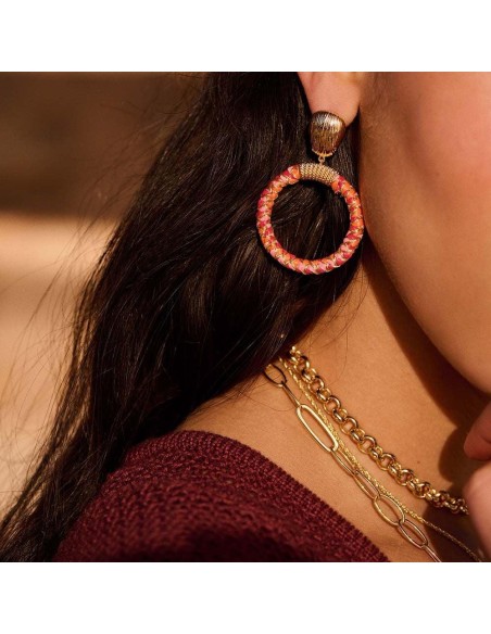 Pendientes largos RAFIA acabado Rosa / Oro