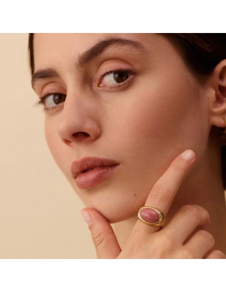 Anillo ancho PETRA acabado Rhodonite / dorado 