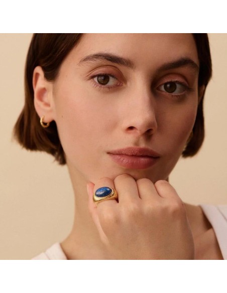 Anillo ancho PETRA acabado Lapis / Oro 