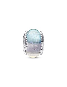 Charm de Cristal de Murano Multicolor en plata de ley & Pluma Curvada 2