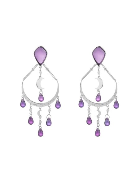 Pendientes largos de AGATHA PARÍS con amatista de la colección FLY de Sara Carbonero