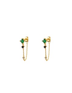 Pendientes largos chapados con circonitas diseñados por María Pombo