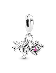 Charm Colgante Pandora Avión, globo y maleta con esmalte rosa
