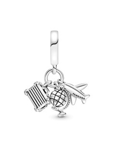 Charm Colgante Pandora Avión, globo y maleta con esmalte rosa 2