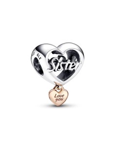 Charm en plata de ley y con un reucbrimiento en oro rosa de 14k Corazón Te Quiero Hermana Pandora