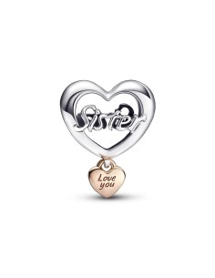Charm en plata de ley y con un reucbrimiento en oro rosa de 14k Corazón Te Quiero Hermana Pandora 2