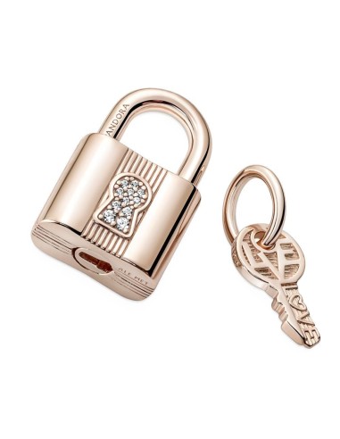 Charm Colgante con un recubrimiento en oro rosa de 14k Candado & Llave