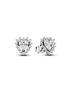 Pendientes de botón en plata de ley Corazón Halo Brillante 