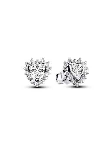 Pendientes de botón en plata de ley Corazón Halo Brillante 