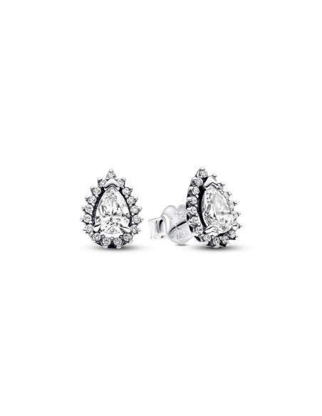 Pendientes de botón en plata de ley Halo Brillante Corte Pera​