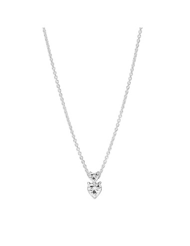 Collar en plata de ley Colgante Doble Corazón Brillante