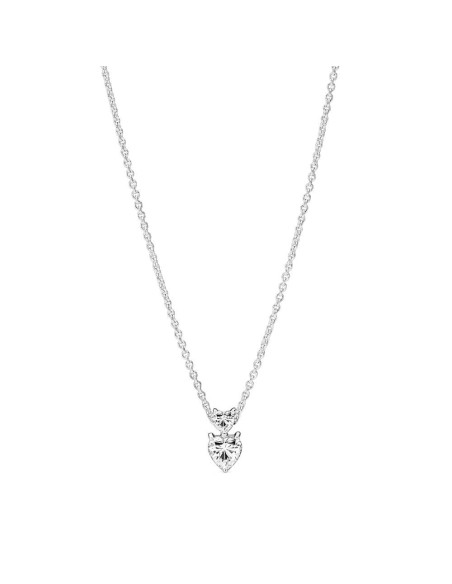 Collar en plata de ley Colgante Doble Corazón Brillante
