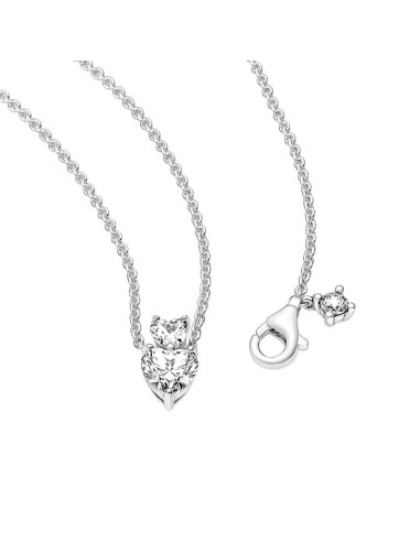 Collar en plata de ley Colgante Doble Corazón Brillante