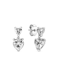 Pendientes de botón en plata de ley Doble Corazón Brillante
