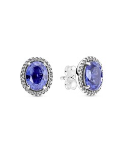 Pendientes de botón de plata de ley Halo Brillante con cristal azul