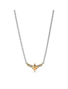 Collar en plata de ley y con un recubrimiento en oro de 14k Estrella Octogonal Capitana Marvel en Dos Tonos de Marvel Pandora