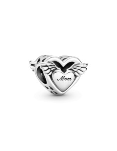 Charm Pandora de Mamá con corazón con alas en plata de ley