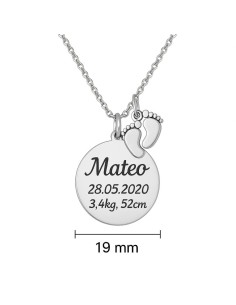 ✨ Collar personalizado plata bebé – nombre, fecha, peso y talla (19 mm) en velarra.es 😍