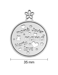 Colgante Mamá 35 mm Plata de Ley 925 Brillo – Hasta 3 Nombres Calados + Personalizable por detrás