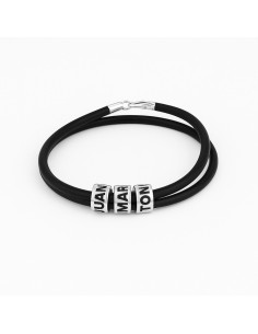 Pulsera piel y plata de ley 925 con cuentas personalizables hasta 6 nombres