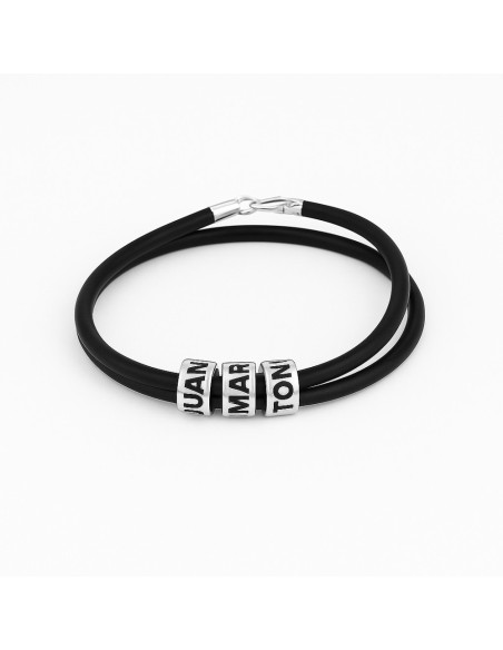 Pulsera piel y plata de ley 925 con cuentas personalizables hasta 6 nombres