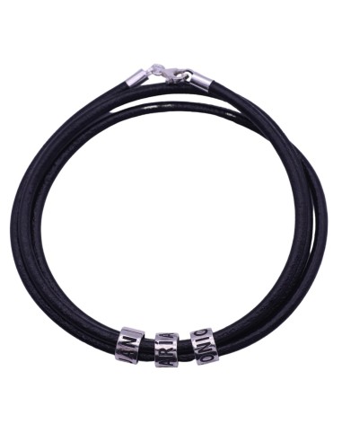 Pulsera piel y plata de ley 925 con cuentas personalizables hasta 6 nombres
